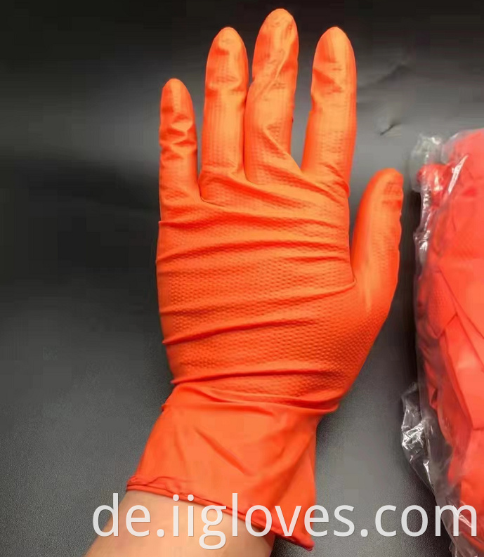 Anti-Sweat-Bildschirm Diamant Textur 8 mil dicker orange-synthetischer chemisch resistenter Mechaniker Nitrilhandschuh